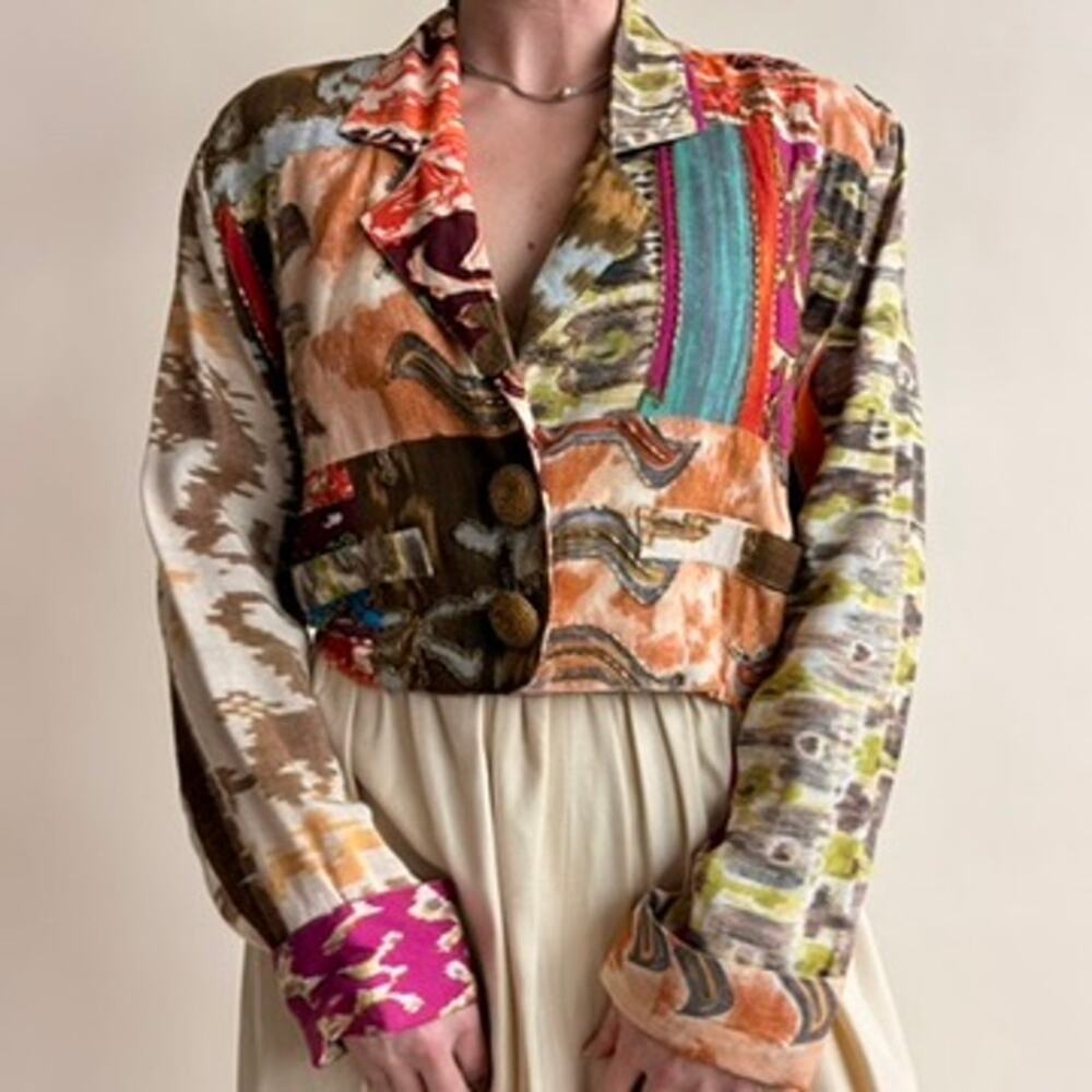 The Icing Patchwork Jacket - Tapestry, Beaded, Crop, 80s/90s, Size Small - Picture 2 of 8